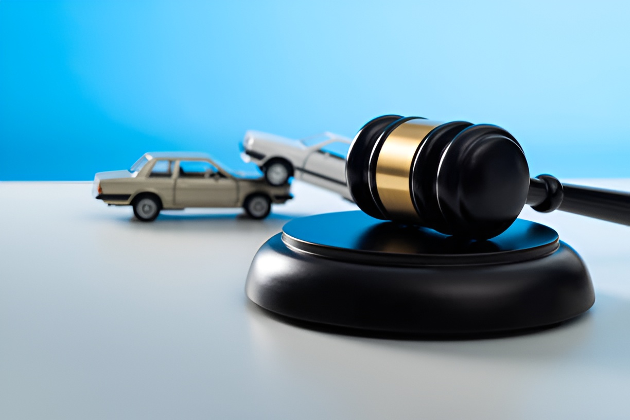 gavel and two toy cars